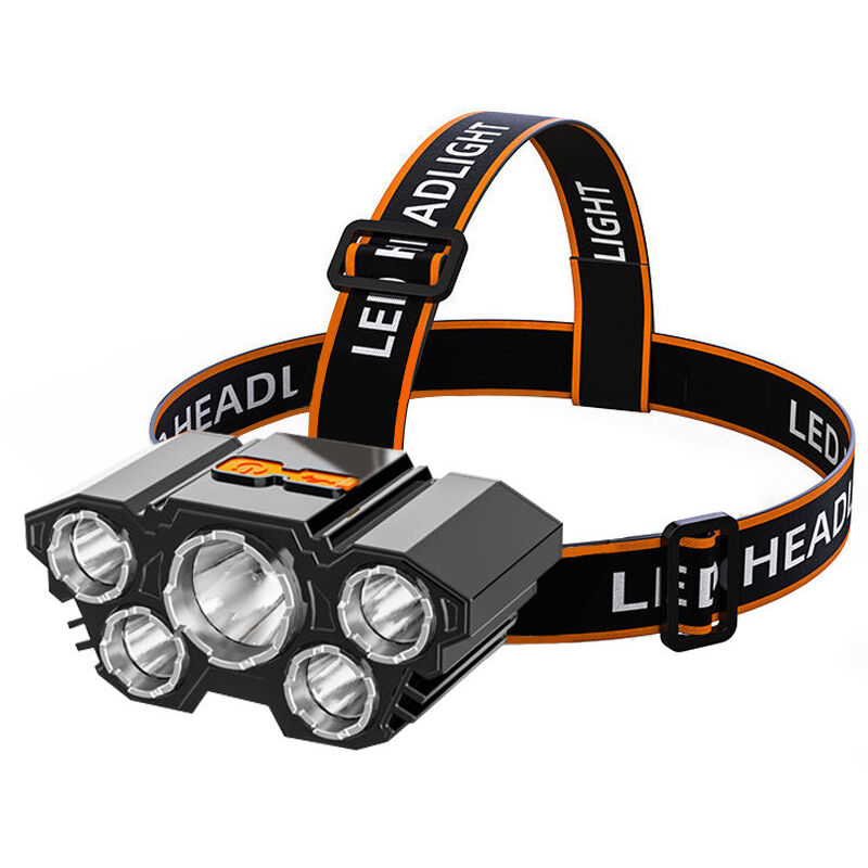 Linterna frontal, linterna frontal superbrillante de 5 LED, recargable por USB, impermeable, ajustable para acampar, pescar, cuevas, trotar y caminar