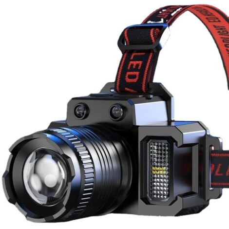 Linterna frontal recargable con 5 modos de iluminación y rotación ajustable de 360° para caza, acampada y pesca al aire libre.