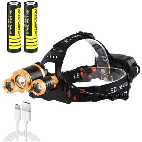 Linterna frontal recargable con batería y cable de carga USB, sensor USB con zoom, para acampar al aire libre