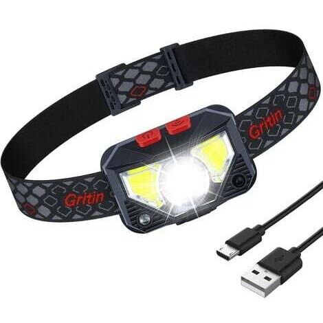 Linterna frontal recargable de 1500 L, superbrillante, ligera, impermeable, potente, LED con luz roja, sensor de movimiento, 8 modos de iluminación, batería de 25 h para correr y acampar.
