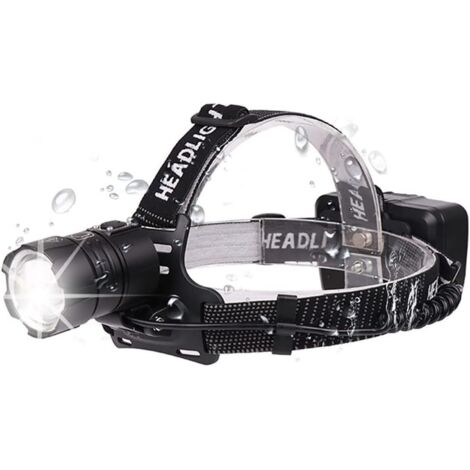 Linterna frontal recargable, linterna frontal LED superbrillante, potente linterna frontal LED impermeable con soporte para faro, zoom, 3 modos de conmutación, alimentada para senderismo, correr, repa