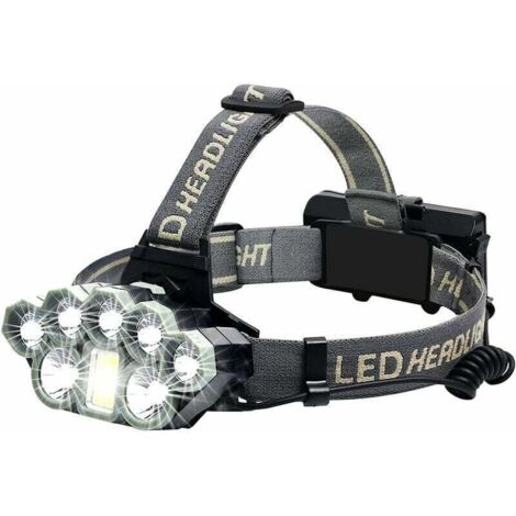 Linterna frontal recargable potente, superbrillante, 18 000 lúmenes, 8 LED, USB, impermeable, ideal para camping, pesca, espeleología, jogging y senderismo.