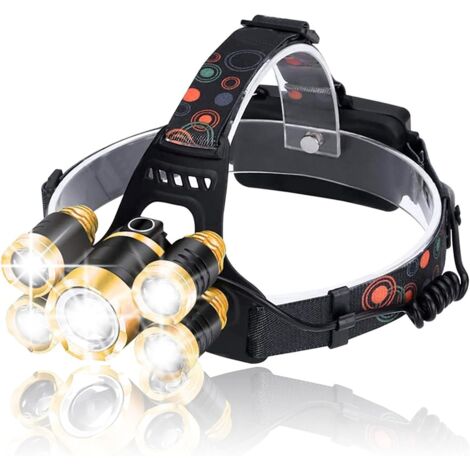 Linterna frontal recargable, resistente al agua IPX4, linterna ajustable a 90°, linterna frontal perfecta de 5 LED