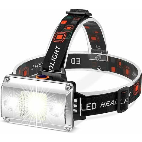 Linterna frontal, superbrillante, 18000 lúmenes, 3 LED, recargable por USB, impermeable, ajustable para acampar, pescar, cuevas, trotar y caminar