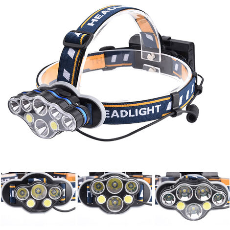 Linterna frontal, superbrillante, 8 lúmenes LED, recargable por USB, resistente al agua, ajustable para camping, pesca, cueva, trotar y senderismo