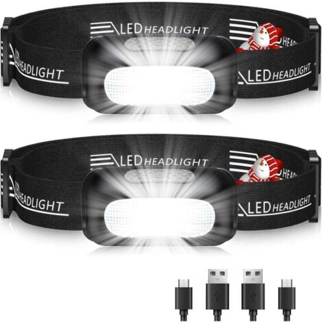 Linterna frontal ZVD [paquete de 2] Linterna frontal LED recargable ultrapotente con 3 modos, luz blanca e impermeable IPX4, linterna frontal ajustable a 60° para correr para adultos/niños pequeños