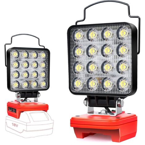 Linterna inalámbrica para Milwaukee M18 18 V, batería de 48 W, linterna de trabajo LED a batería, linterna frontal LED brillante a batería, linterna frontal inalámbrica con carga tipo C y USB (sin bat