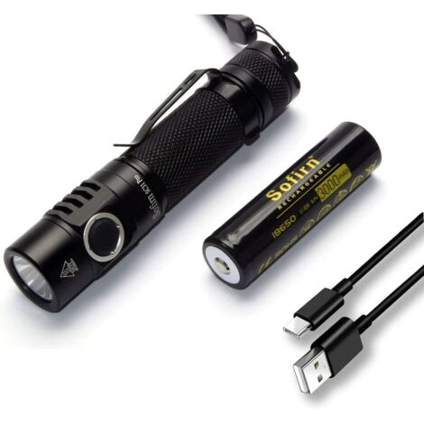Linterna LED de 2000 lúmenes, potente linterna EDC recargable por USB SST40 con batería 18650, interfaz de usuario Anduril