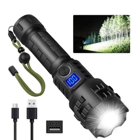 Linterna LED de alta potencia con zoom y 5 modos de iluminación, ideal para acampar, hacer senderismo y pescar.