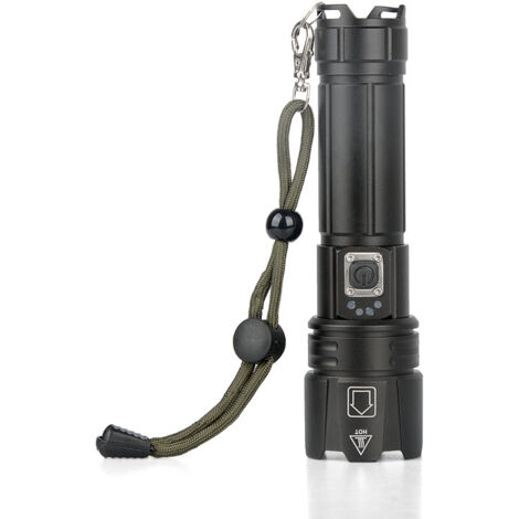 Linterna LED de alto brillo, recargable, resistente al agua, portátil, ideal para emergencias, acampadas, senderismo y actividades al aire libre.