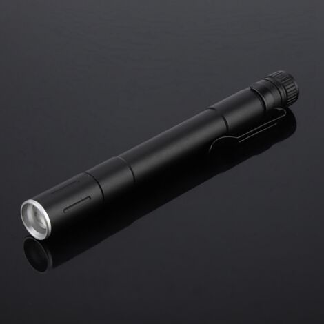 Linterna LED de alto rendimiento fabricada en aleación de aluminio para camping y actividades al aire libre, con clip, 3 modos de luz, color negro.