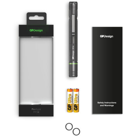 Linterna LED GP Battery PP16 con diseño de bolígrafo, ajustable, 140 lm y 20 lm, con 2 pilas AAA