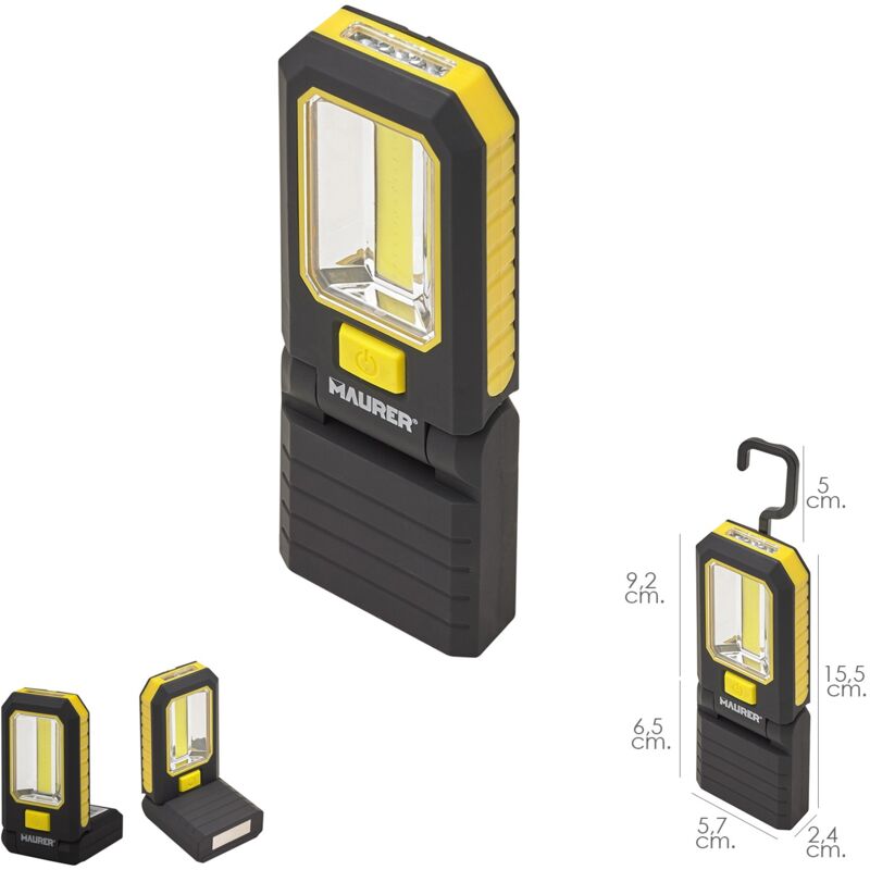 

Linterna led magnetica 3 watt. 210 lumenes / 20 lumenes plegable con gancho