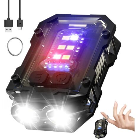 Linterna LED mini N10 de regalo, potente linterna recargable USB C con luz de flash roja y azul, linterna de 900 lúmenes, llavero multifuncional (negro) [Clase energética G]
