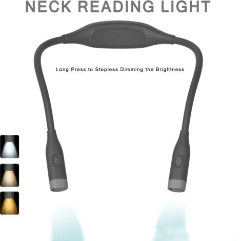 Linterna LED para el cuello con filtro de luz azul, 3 modos, carga USB-C, batería de larga duración, ideal para leer, tejer, hacer ganchillo y reparaciones. Color negro.