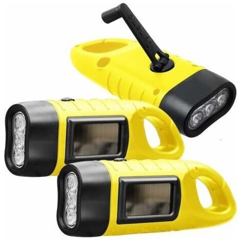 Linterna LED recargable (1 unidad), linterna solar recargable con anillo de senderismo, linterna de dinamo, linterna de manivela para exteriores, camping y emergencias (amarilla)