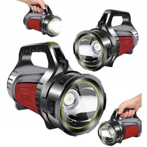 Linterna LED recargable de gran potencia, foco con batería externa, ideal para acampadas tácticas.