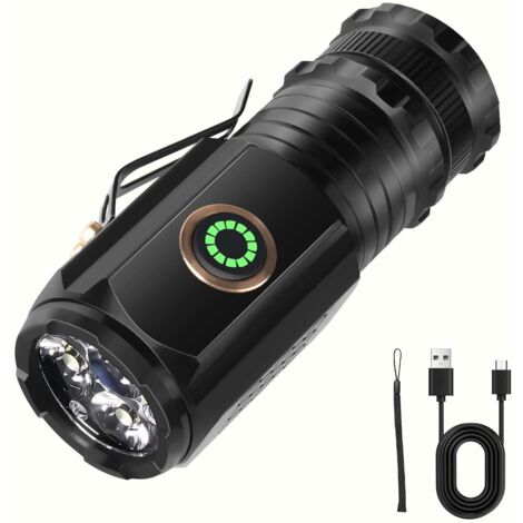 Linterna LED recargable, linterna de aluminio con forma de monstruo de tres ojos, linterna recargable con 5 modos, linternas tácticas impermeables para acampar, hacer senderismo y emergencias [Clase e