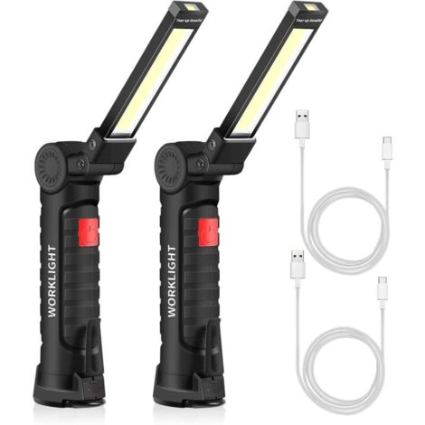 Linterna LED recargable por USB YMYNY, luz de trabajo, portátil, con gancho magnético para colgar, para acampar al aire libre, lámpara de reparación (2 unidades pequeñas)