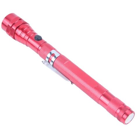 Linterna LED telescópica portátil, flexible y retráctil con herramienta magnética para recoger la luz (flash), batería (incluida), color rojo.