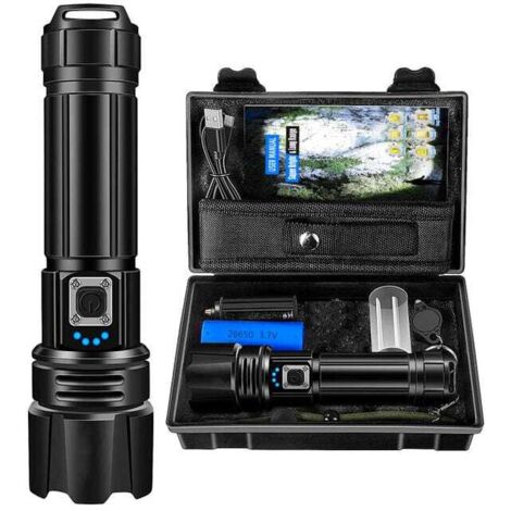 Linterna LED ultra potente, 20000 lúmenes, recargable, táctica, batería de 5000 mAh, resistente al agua IPX6, 5 modos y zoom.