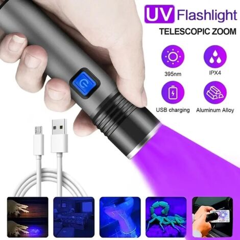 Linterna LED UV recargable con luz negra