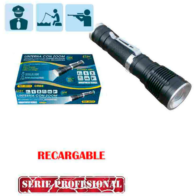 

Edm - Linterna Mini Con Zoom Recargable 1 Superled Cree Xml-T6 10W