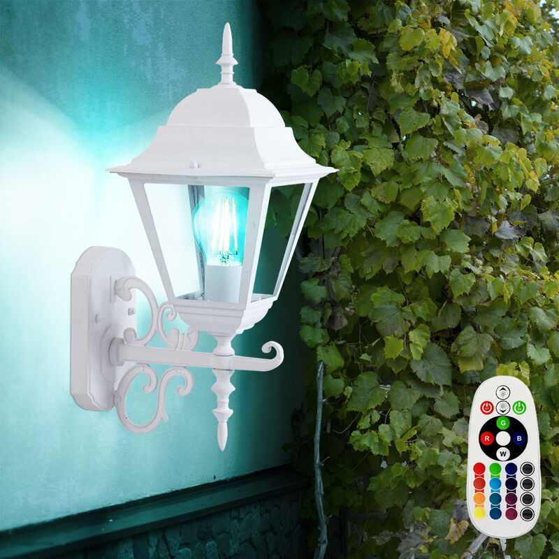 

Linterna para exteriores lámpara de pared de estilo antiguo lámpara de control remoto blanca en un juego que incluye bombillas LED RGB