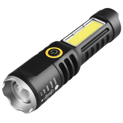 Linterna portátil con dos fuentes de luz de alta luminosidad, telescópica y ajustable, recargable por USB, ideal para acampar y pescar de noche.