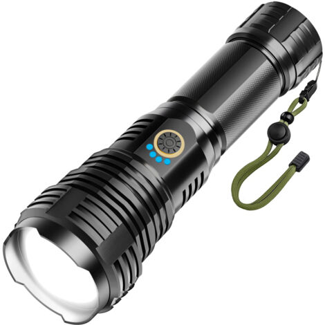 Linterna recargable, 90000 lúmenes, LED XHP70.2, zoom, 5 modos, resistente al agua IPX7.