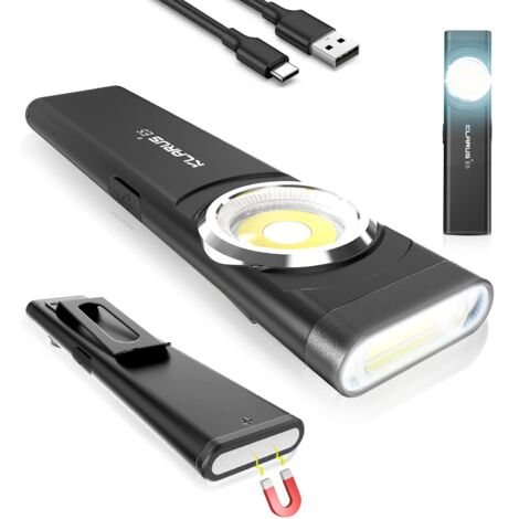 Linterna recargable USB C E5 Mini Flat EDC, luz de trabajo Cob de 470 lúmenes con base magnética y clip de hebilla. Adecuado para mantenimiento, camping, senderismo, emergencias.