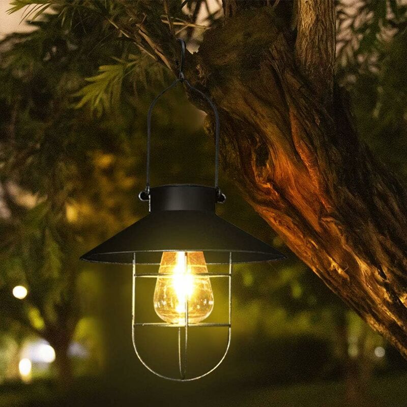 

Zqyrlar - Linterna solar colgante con gancho, luz solar LED vintage con blanco cálido, jaula de acero, linterna solar impermeable con energía solar
