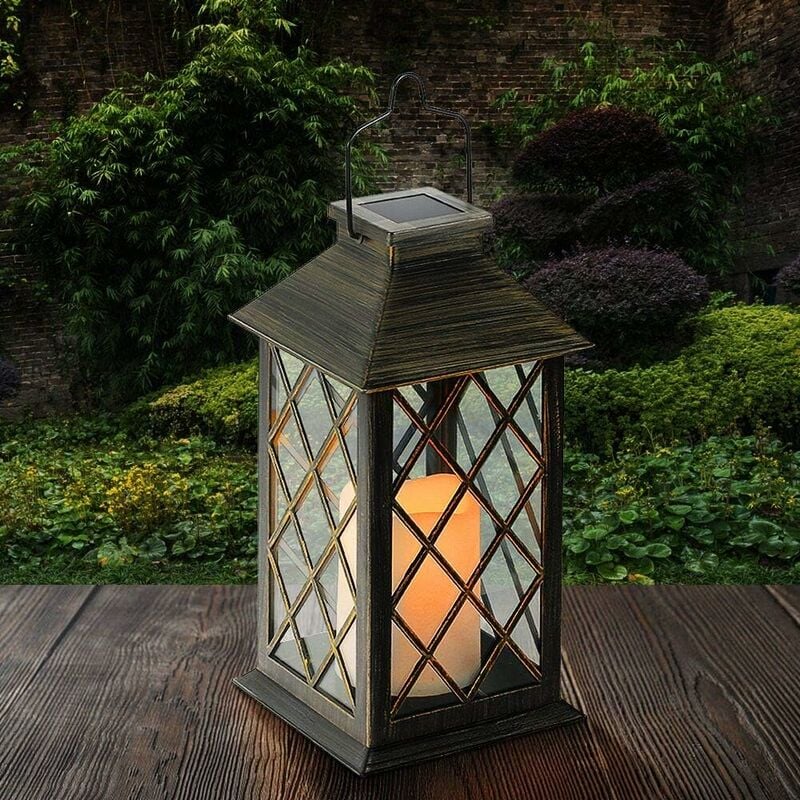 

Linterna solar , lámpara solar LED para exteriores, con vela LED con efecto de llama de fuego, recargable portátil inalámbrico para jardín, terraza,