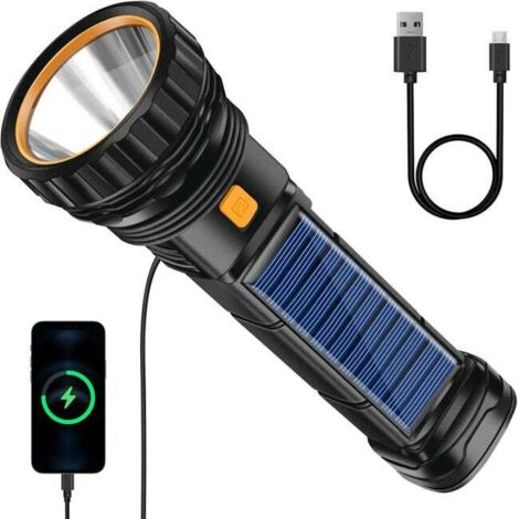 Linterna solar LED impermeable – Recargable por USB + batería externa de 1200 mAh – Para acampar
