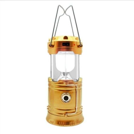 Linterna solar LED recargable para camping, con doble iluminación, ideal para camping, pesca y senderismo, multiusos, incluye cable de carga USB (dorada)