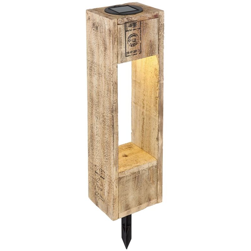 

Linterna solar para exterior lámpara enchufable parpadeante de madera solar para exterior con efecto llama, forma de paleta marrón, 1x LED blanco