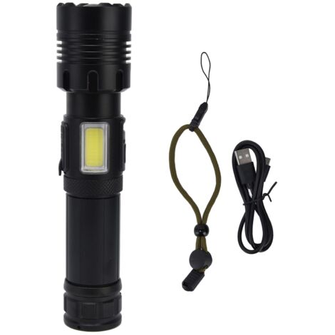 Linterna superbrillante con zoom, resistente al agua y con indicador de batería para uso en exteriores.