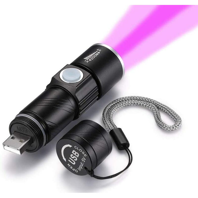 

Linterna UV, luz negra con zoom, 395 nm, linterna UV, detector de manchas de orina para perros, perros, perros (batería incorporada)