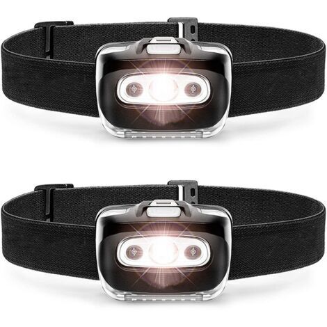 Linternas LED de 220 lm (paquete de 2) – Linterna frontal para camping al aire libre con diadema ajustable – 7 modos – Resistencia al agua IPX5
