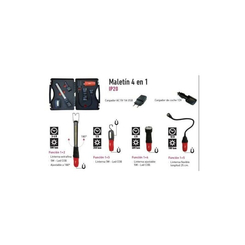 

Linternas Led Maletín 4 En 1 Recarg. USB/12V Mpl41