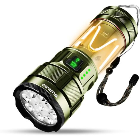 Linternas LED superbrillantes, linterna recargable de 6000 LM con luz de camping, lúmenes ultraaltos mejorados, 11 modos de iluminación, linterna impermeable, adecuada