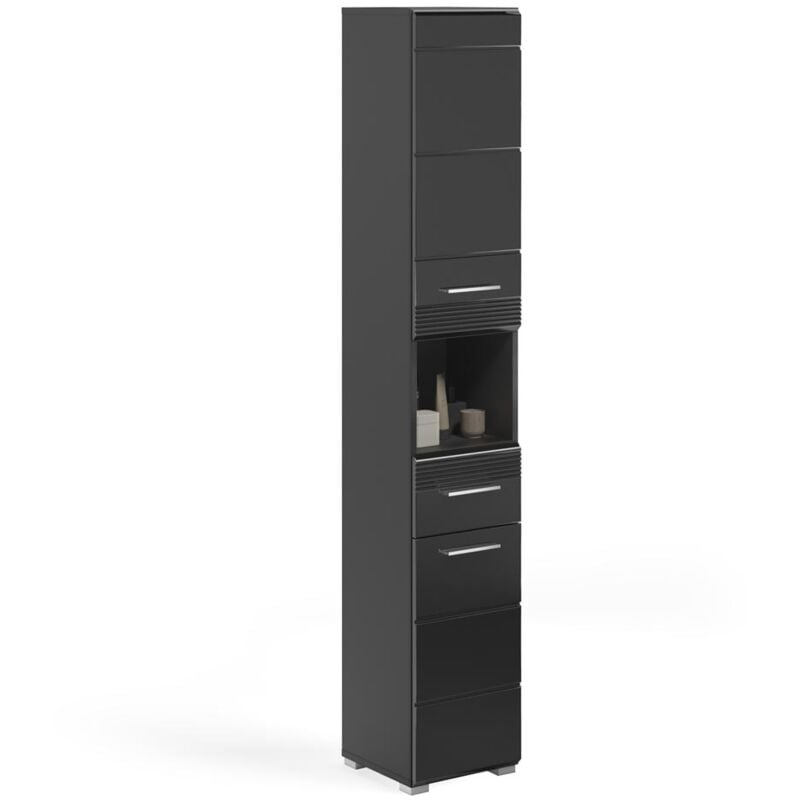 Linus armoire haute pour salle de bain 2 portes, 1 tiroir, 1 tablette brillant noir,noir.