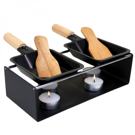 Linxor – Appareil à raclette à la bougie en métal – Pour 2 personnes – 4 bougies en cire végétale incluses – Spatules en bois de hêtre
