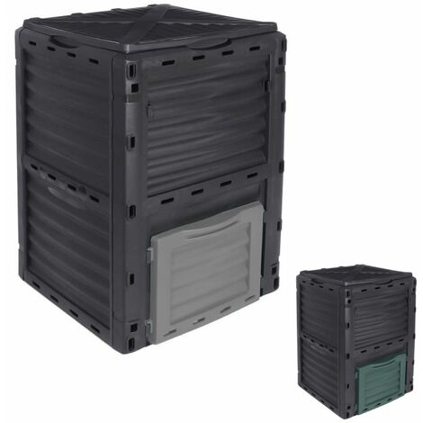 Linxor – Composteur 300 L en polypropylène – Couleur noir avec trappe coulissante grise – Résistant aux intempéries – Pour déchets organiques