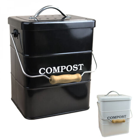 Linxor – Composteur de cuisine 3L en fer et bois Hemu – Design moderne – Couvercle avec ventilation – Filtre remplaçable pour odeurs