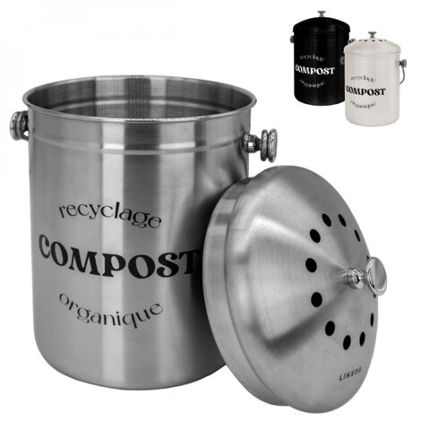 Linxor – Composteur de cuisine 5L en acier inoxydable 201 – Design rond avec couvercle dôme – Résistant à la rouille et aux fissures