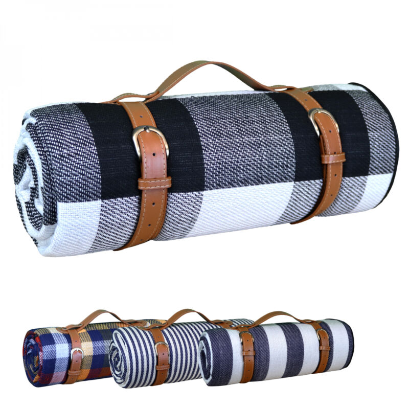 Linxor - Couverture, tapis, nappe de pique-nique imperméable - 200 x 200 cm - Carreaux noirs