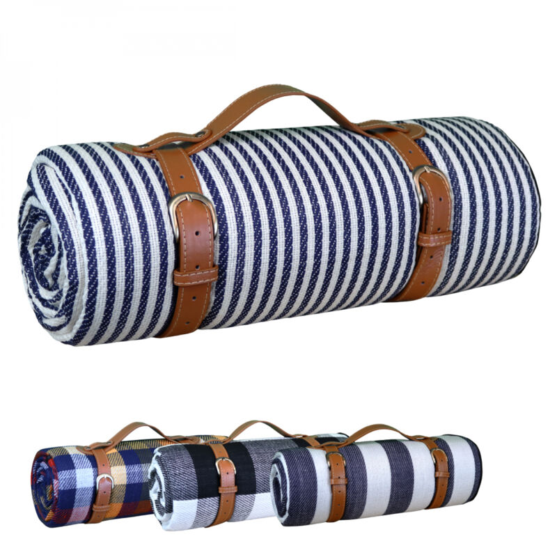 Linxor - Couverture, tapis, nappe de pique-nique imperméable - 200 x 200 cm - Rayé bleu