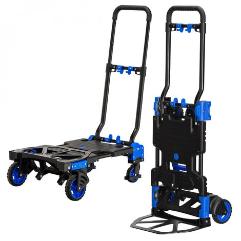 Linxor – Diable chariot 2 en 1 pliable 4 roues – Charge 137 kg – Aluminium et fer galvanisé – Poignée ajustable – Dimensions 66-91 cm hauteur