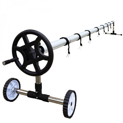 Linxor – Enrouleur de bâche de piscine extensible 1 à 6 m – Acier inoxydable – Compatible bâches sans œillets – 8 sangles réglables en nylon